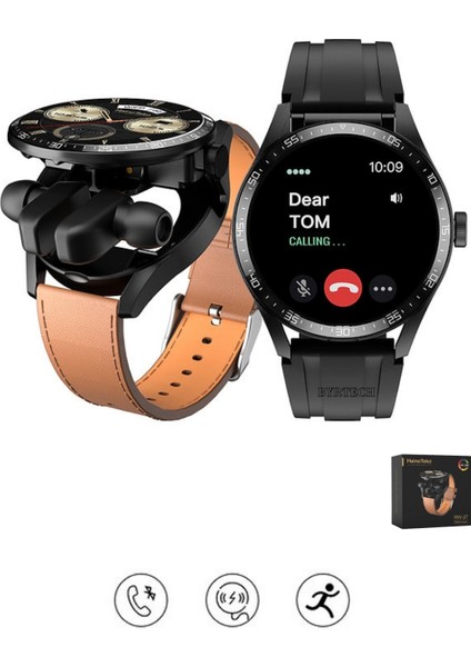 RW-37 Bluetooth Kulaklıklı 2si 1 Arada Gps/nfc/siri Destekli Deri Kordonlu Watch Buds Akıllı Saat