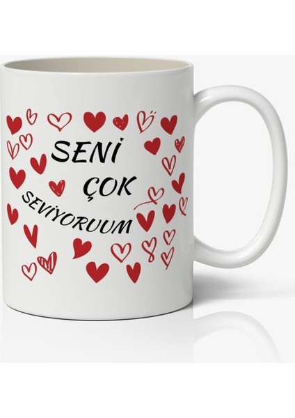 Seni Çok Seviyorum Kalp Tasarımlı Kupa Bardak Baskılı Kahve Kupa Bardak