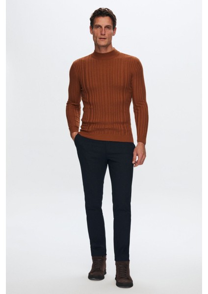 Slim Fit Tarçın Fitilli Pamuk Karışımlı Yarım Balıkçı Dar Kesim Vücudu Saran Triko Kazak 5HF06ORT64100