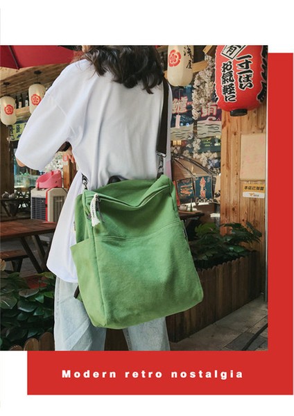 Büyük Kapasiteli Japon Basit Tek Omuz Kanvas Çanta Kadın Sırt Çantası Moda Çok Yönlü Okul Çantası Seyahat Çantası Bilgisayar Çantası (Yurt Dışından)
