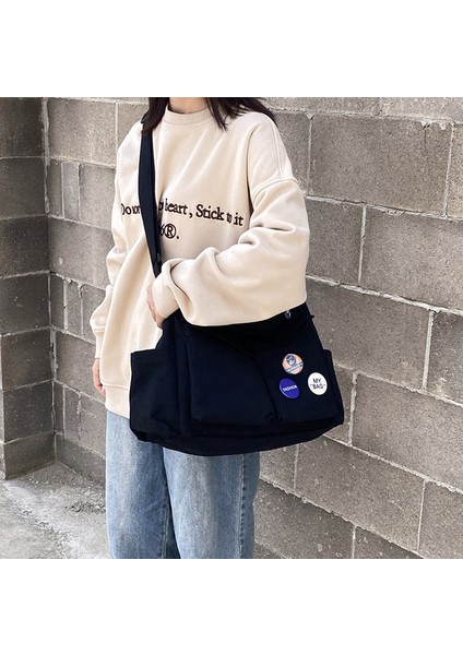 Kadın Çantası Edebi Omuz Çantası Çok Yönlü Büyük Kapasiteli Çanta Üniversite Öğrencisi Siyah Kadın Çantası Crossbody Çanta (Yurt Dışından) modelleri