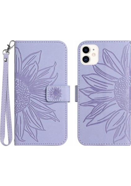 Iphone 12 Mini Lüks Pu Deri Kısa Kayış Kart Yuvaları ile Flip (Yurt Dışından)