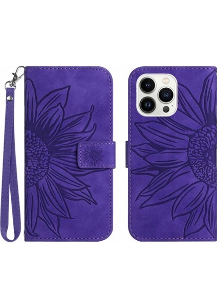 Kart Yuvaları Tutucu Kabartmalı Ayçiçeği Flip ile iphone 13 Pro Max Için Kılıf (Yurt Dışından)