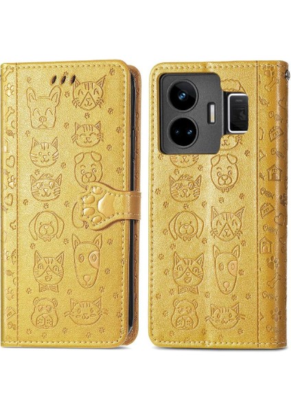 Realme Gt Neo 5 Kılıf Için Kılıf Karikatür Hayvanlar Kısa Kayış Flip (Yurt Dışından)