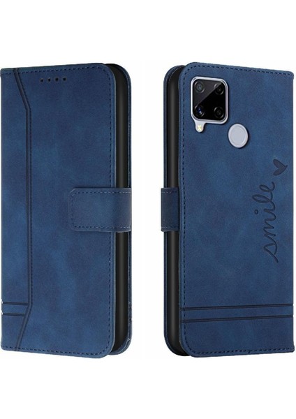 Realme C15 Manyetik Kapatma Kart Yuvaları Için Telefon Kılıfı Kapak El Kayışı Pu (Yurt Dışından)