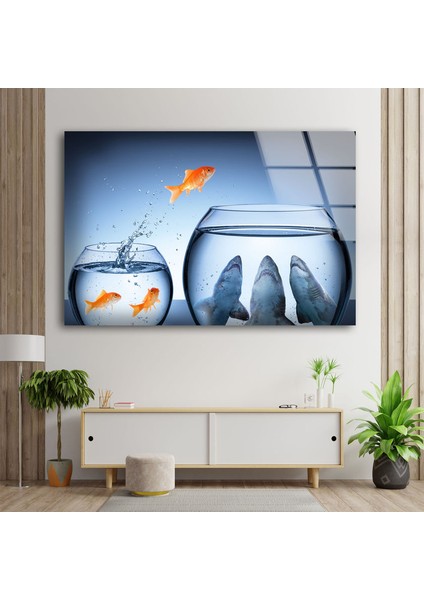 Köpekbalığı Akvaryumu Cam Duvar Tablosu