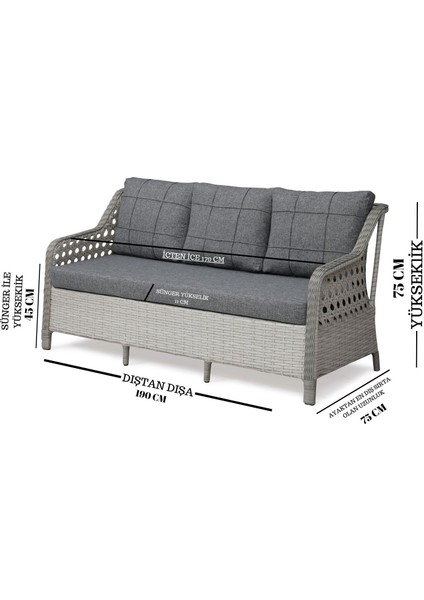 Tu Tienda Ronda 3+1+1+Masa+2puff Rattan Bahçe Balkon Mobilyası RTTAN147