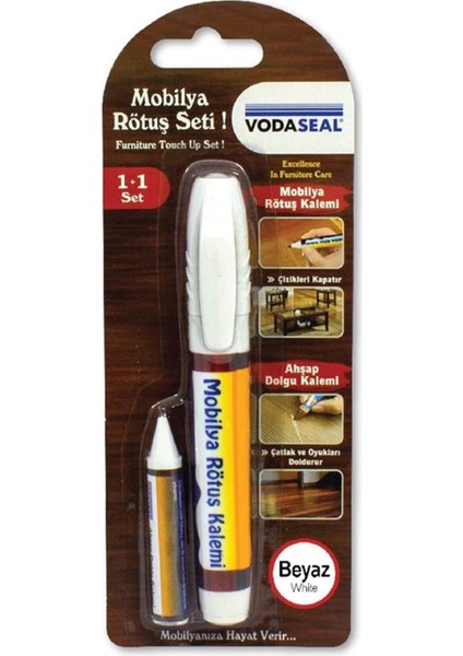 Vodaseal Mobilya Rötuş Kalemi + Ahşap Dolgu Kalemi - Beyaz