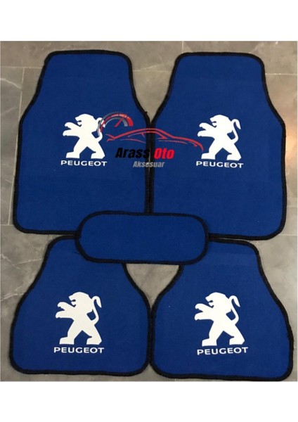 Peugeot 107 Logolu Mavi Halı Paspas Çift Kat