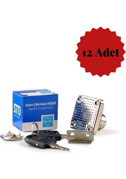 Kare Çekmece Dolap Kilidi - 12 Adet
