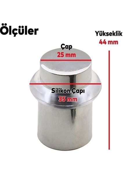 6'lı Contalı Krom Zamak Yer Koruyucu Kapı Tamponu Kapı Stoperi 4,5cm - (6 Adet)