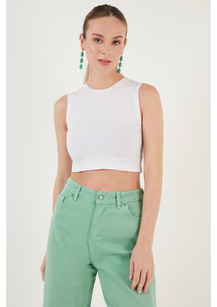 Pamuklu Bisiklet Yaka Dar Kesim Crop Atlet Bayan Atlet 5865259