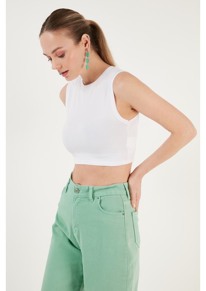 Pamuklu Bisiklet Yaka Dar Kesim Crop Atlet Bayan Atlet 5865259
