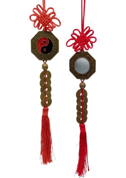 Çin Feng Shui Şans ve Bereket Bagua Ayna Beşli Para 35 cm