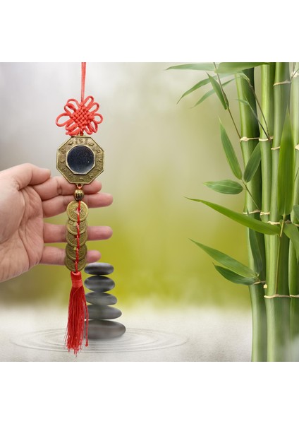 Çin Feng Shui Şans ve Bereket Bagua Ayna Beşli Para 35 cm modelleri