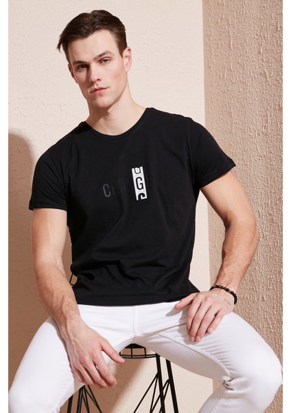 Pamuklu Slim Fit Bisiklet Yaka T Shirt Erkek T Shirt 541CHANGE24