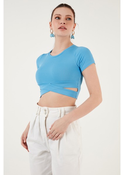 Fitilli Bel Detaylı Kısa Kollu Dar Kesim Crop Bluz Bayan Bluz 5864211