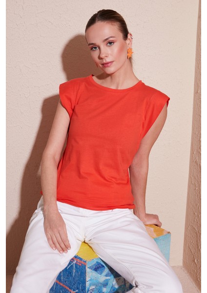 % 100 Pamuklu Bisiklet Yaka Kolsuz T Shirt Bayan T Shirt 5864019