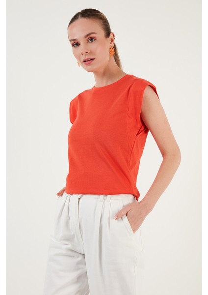 % 100 Pamuklu Bisiklet Yaka Kolsuz T Shirt Bayan T Shirt 5864019