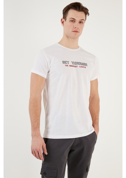 Basklı Bisiklet Yaka % 100 Pamuklu Slim Fit T Shirt Erkek T Shirt 541GET fiyatları