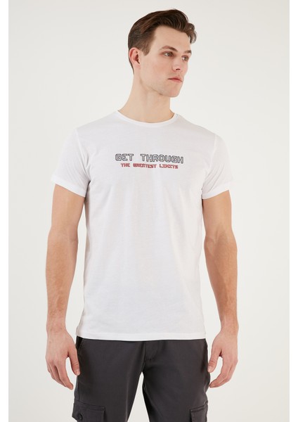 Basklı Bisiklet Yaka % 100 Pamuklu Slim Fit T Shirt Erkek T Shirt 541GET fırsatları