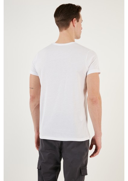 Basklı Bisiklet Yaka % 100 Pamuklu Slim Fit T Shirt Erkek T Shirt 541GET indirimleri