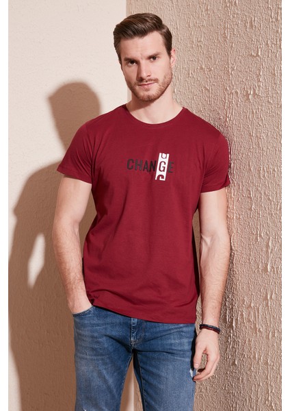 Pamuklu Slim Fit Bisiklet Yaka T Shirt Erkek T Shirt 541CHANGE24