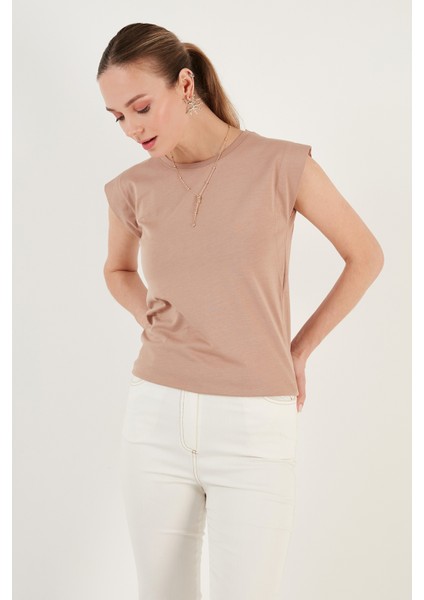 % 100 Pamuklu Bisiklet Yaka Kolsuz T Shirt Bayan T Shirt 5864019