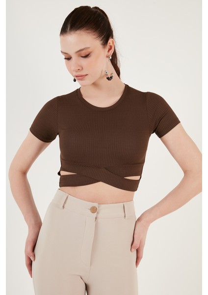 Fitilli Bel Detaylı Kısa Kollu Dar Kesim Crop Bluz Bayan Bluz 5864211 fiyatları