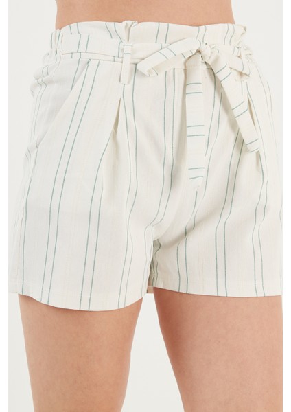 Çizgili Belden Bağlamalı Cepli Dar Kesim Kısa Şort Bayan Şort 5865261 fırsatları