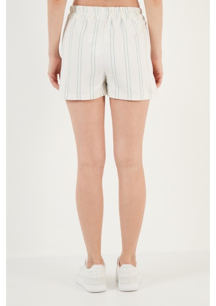 Çizgili Belden Bağlamalı Cepli Dar Kesim Kısa Şort Bayan Şort 5865261 indirimleri