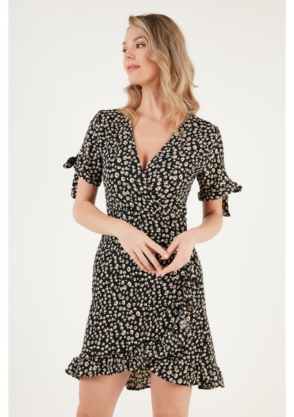 Kruvaze Yaka Fırfır Detaylı Mini Elbise Bayan Elbise 5865076 modelleri