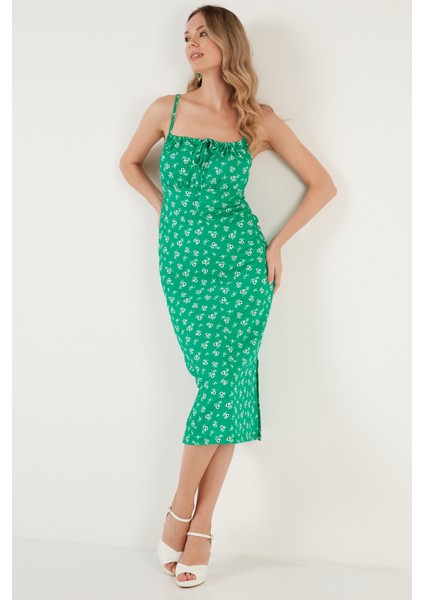 Önü Büzgülü Ip Askılı Yırtmaçlı Fitted Midi Elbise Bayan Elbise 5865362 fiyatları