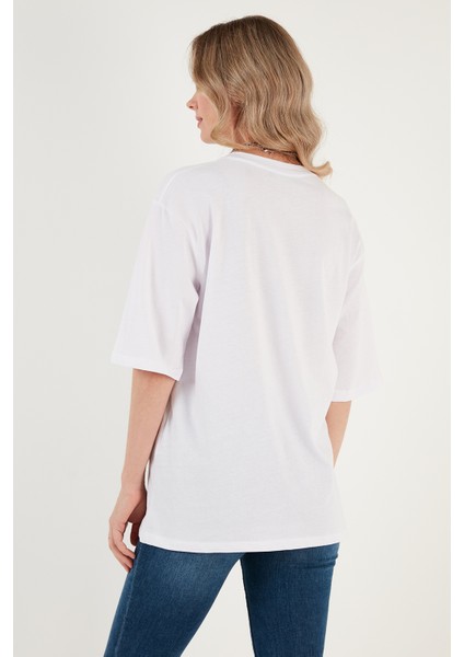 Pamuklu Oversize Bisiklet Yaka T Shirt Bayan T Shirt 5864562 fırsatları