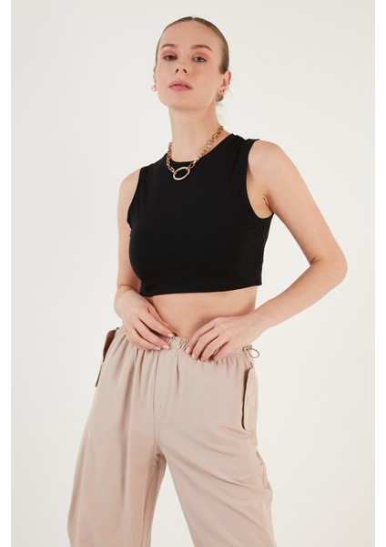 Pamuklu Bisiklet Yaka Dar Kesim Crop Atlet Bayan Atlet 5865259