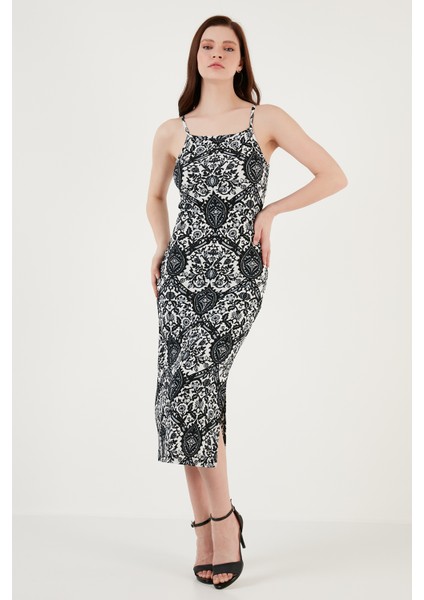 Ip Askılı Fitted-Vücuda Oturan Yırtmaçlı Midi Elbise Bayan Elbise 5865573 modelleri