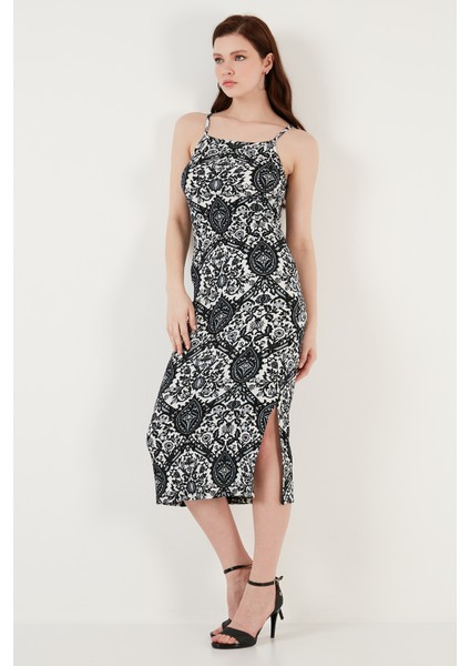 Ip Askılı Fitted-Vücuda Oturan Yırtmaçlı Midi Elbise Bayan Elbise 5865573 fırsatları