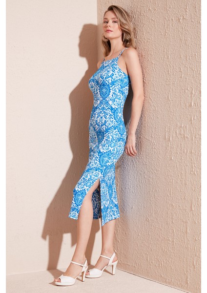 Ip Askılı Fitted-Vücuda Oturan Yırtmaçlı Midi Elbise Bayan Elbise 5865573 fiyatları