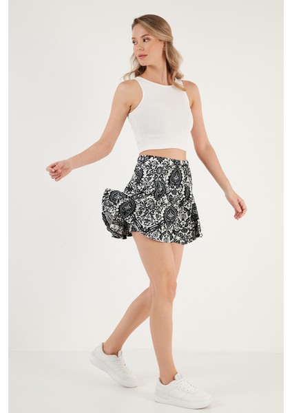 Desenli Beli Lastikli Mini Şort Etek Bayan Şort Etek 5865118