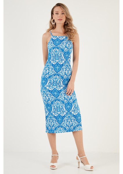 Ip Askılı Fitted-Vücuda Oturan Yırtmaçlı Midi Elbise Bayan Elbise 5865573 modelleri