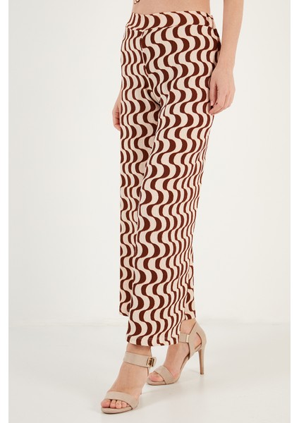 Desenli Beli Lastikli Bol Paça Pantolon Bayan Pantolon 5865603 fırsatları