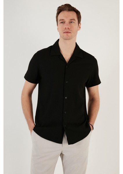 Pamuk Karışımlı Apaş Yaka Kısa Kollu Regular Fit Gömlek Erkek Gömlek CF24S115882