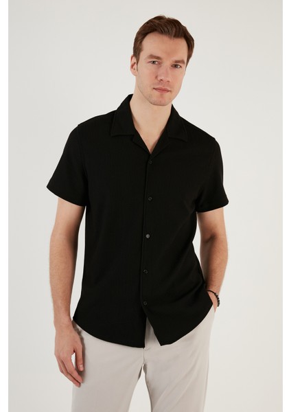 Pamuk Karışımlı Apaş Yaka Kısa Kollu Regular Fit Gömlek Erkek Gömlek CF24S115882