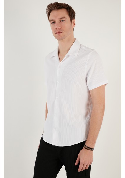 Apaş Yaka Kısa Kollu Regular Fit Gömlek Erkek Gömlek CF24S117842