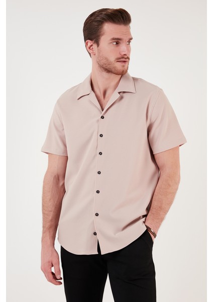 Regular Fit Apaş Yaka Kısa Kollu Gömlek Erkek Gömlek CF24S117927