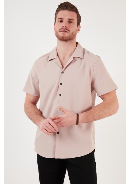 Regular Fit Apaş Yaka Kısa Kollu Gömlek Erkek Gömlek CF24S117927