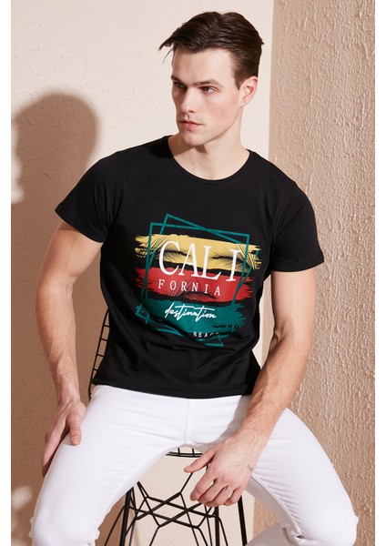 Pamuklu Slim Fit Bisiklet Yaka T Shirt Erkek T Shirt 541CALIFORNIA24