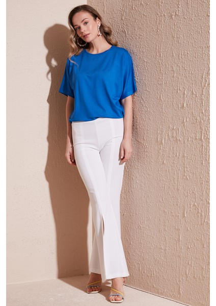 Bisiklet Yaka Oversize Esnek Dokulu Bluz Bayan Bluz 5864528