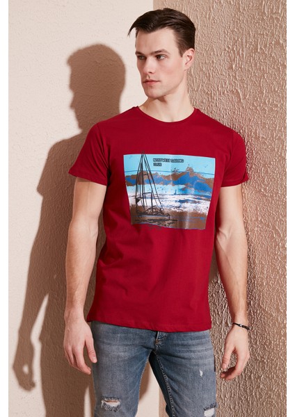 Baskılı Bisiklet Yaka % 100 Pamuklu Slim Fit T Shirt Erkek T Shirt 541YELKEN24