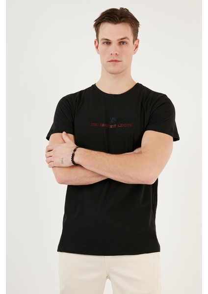 Basklı Bisiklet Yaka % 100 Pamuklu Slim Fit T Shirt Erkek T Shirt 541GET fiyatları
